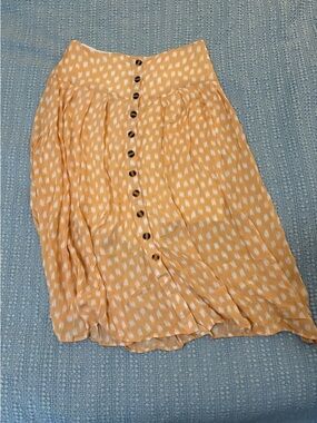 Everly Peach Midi Skirt with White Watercolor Spots sz Medium